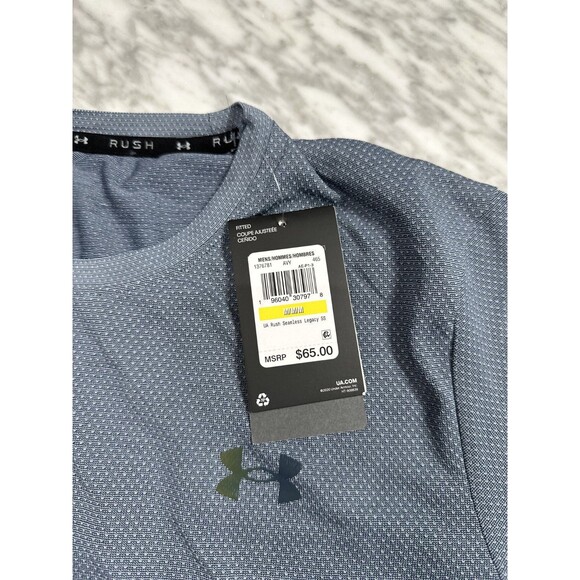 Under Armour UA Rush Men's Jersey Medium Fitted Seamless Legacy Blue running - Picture 4 of 8